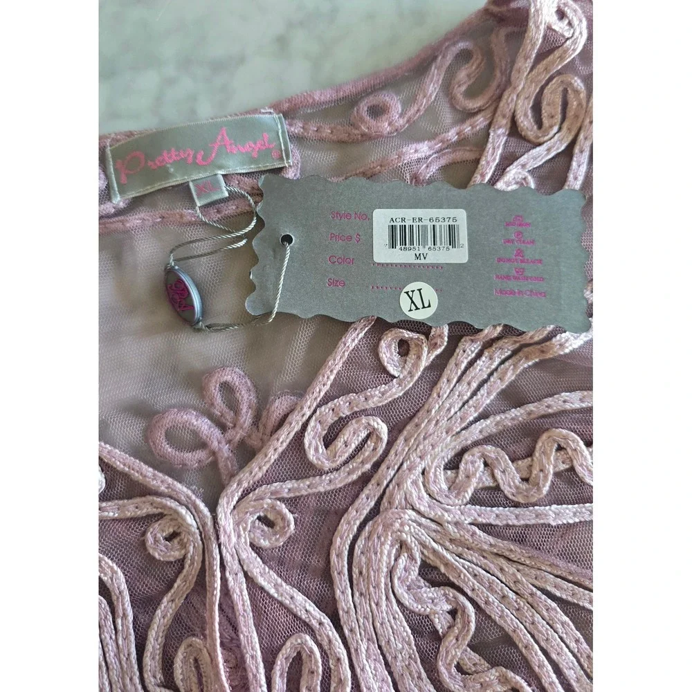 Pretty Angel Mauve Silk Blend Soutache Embroidered Sheer Mesh Capelet XL NEW